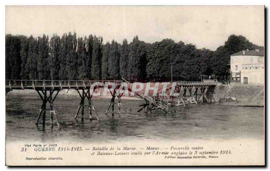CPA Militaria Bataille de la Marne Passerelle sautee et bateaux lavoirs 