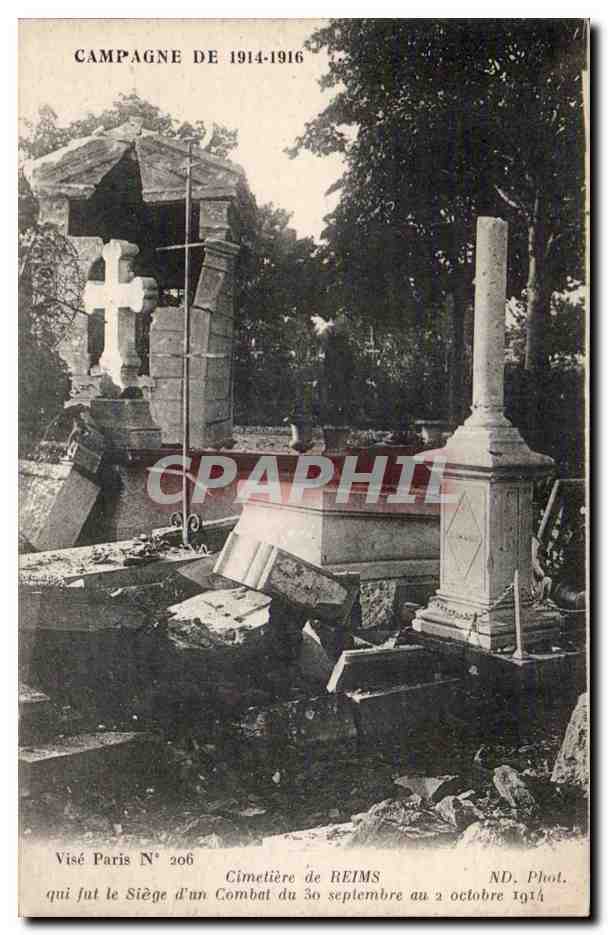 CPA Militaria Guerre de 1914 Cimetiere de Reims qui fut le siege d un combat du 30 septembre au 2 octobre 1914