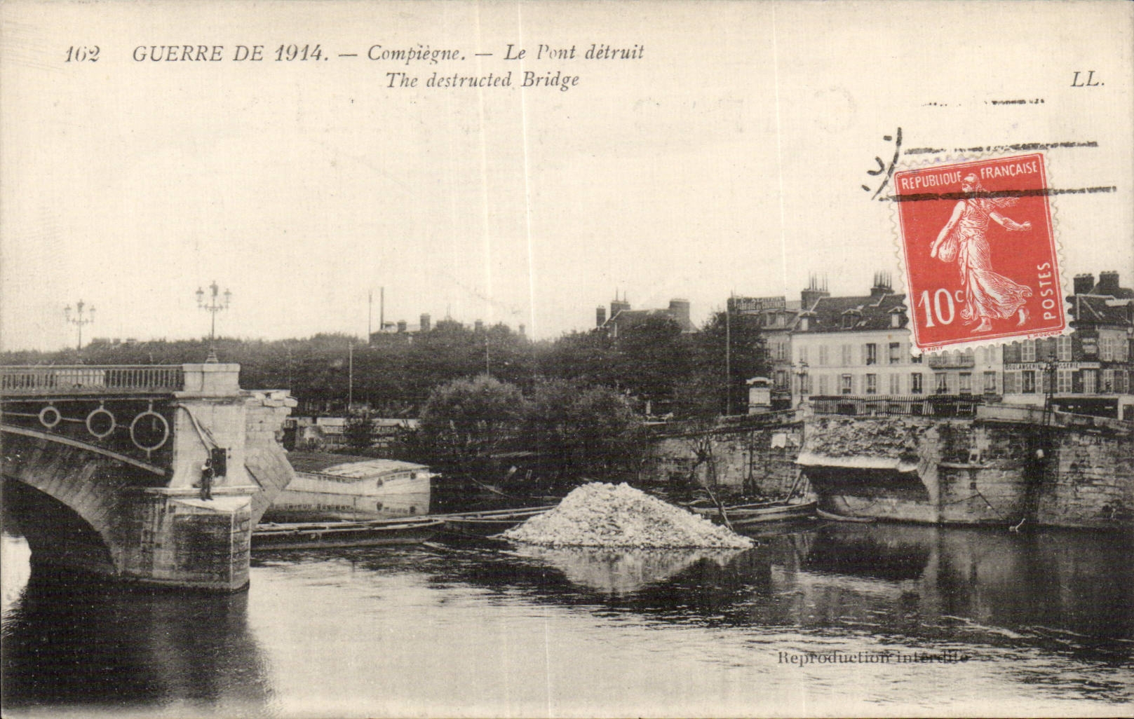 CPA Militaria Guerre de 1914 Compiegne Le pont detruit 