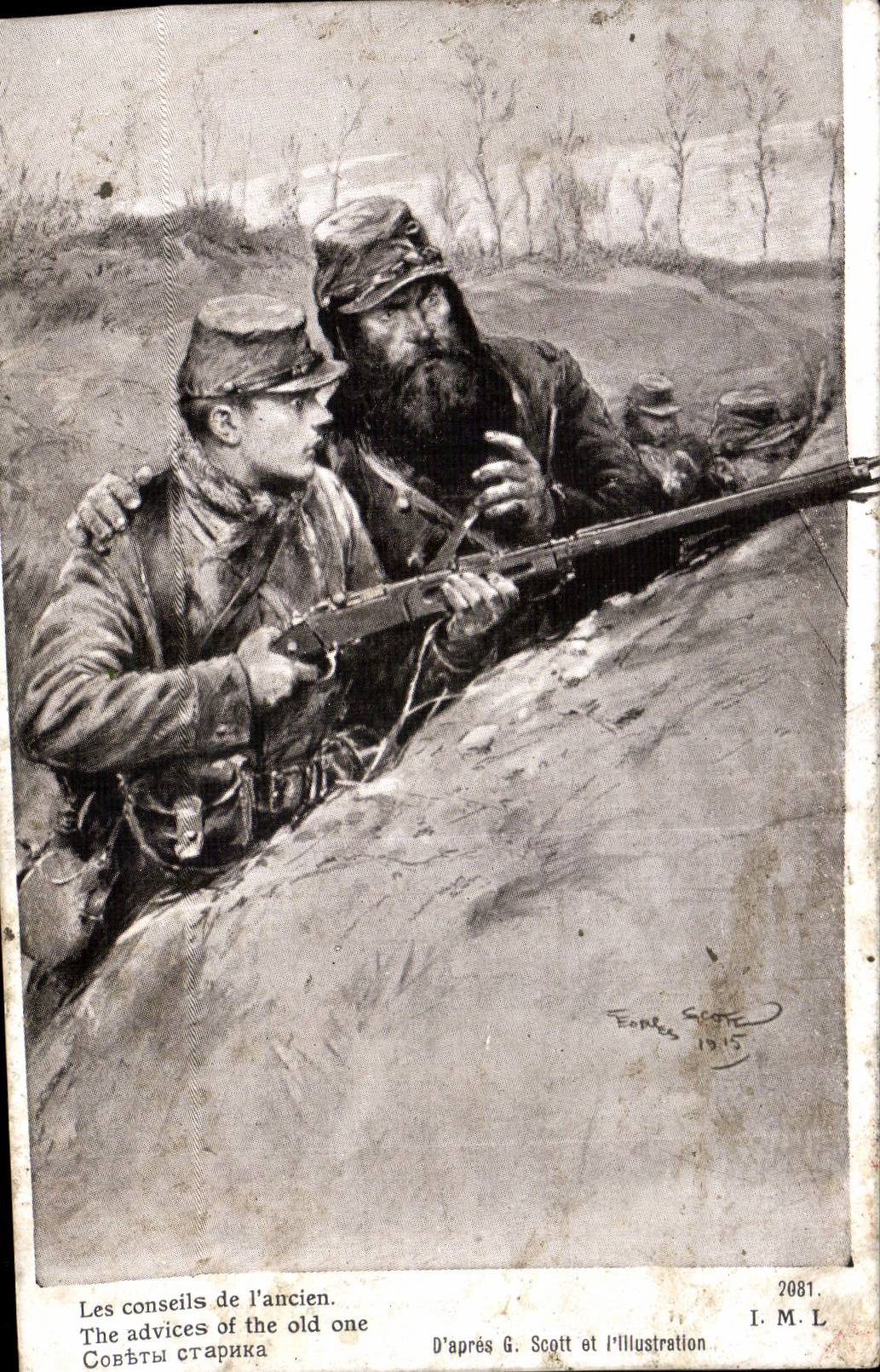 CPA Militaria Les conseils de l ancien 