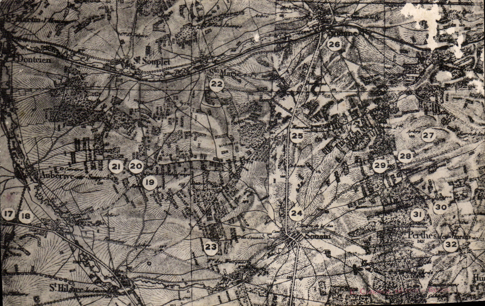 Carte postale ancienne — Carte topographique de la région de Souars — sans éditeur ni numéro de série visible