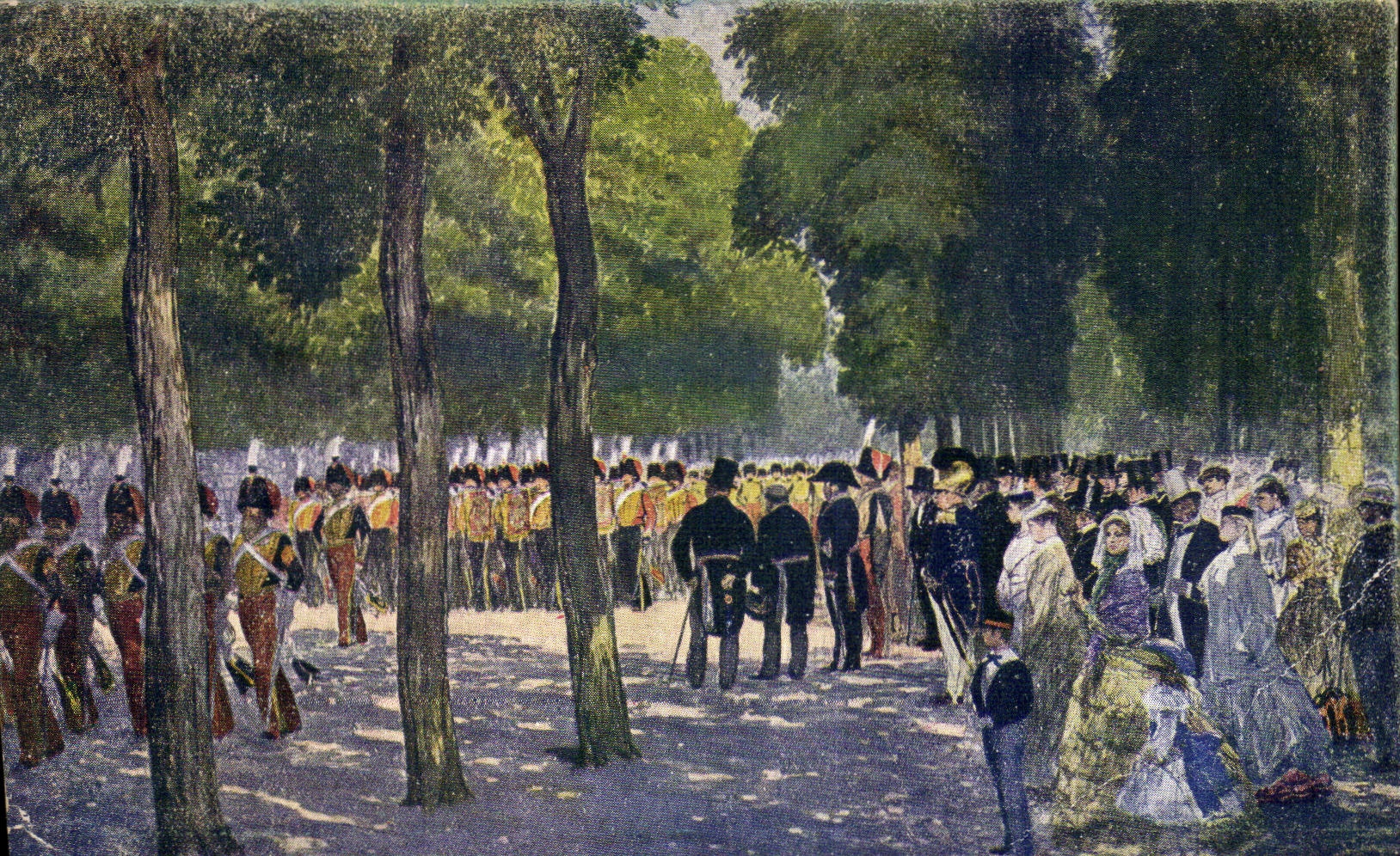 CPA Militaria Musee de l armee Paris La revue des Guides dans le parc de St Germain sous le second Empire