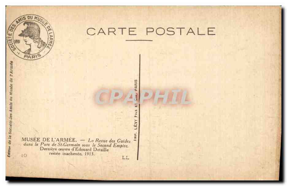 CPA Militaria Musee de l armee Paris La revue des Guides dans le parc de St Germain sous le second Empire — Rückseite