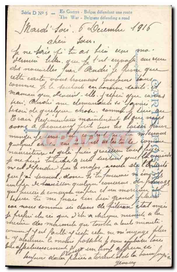 CPA Militaria En guerre Belges defendant une route  — Rückseite