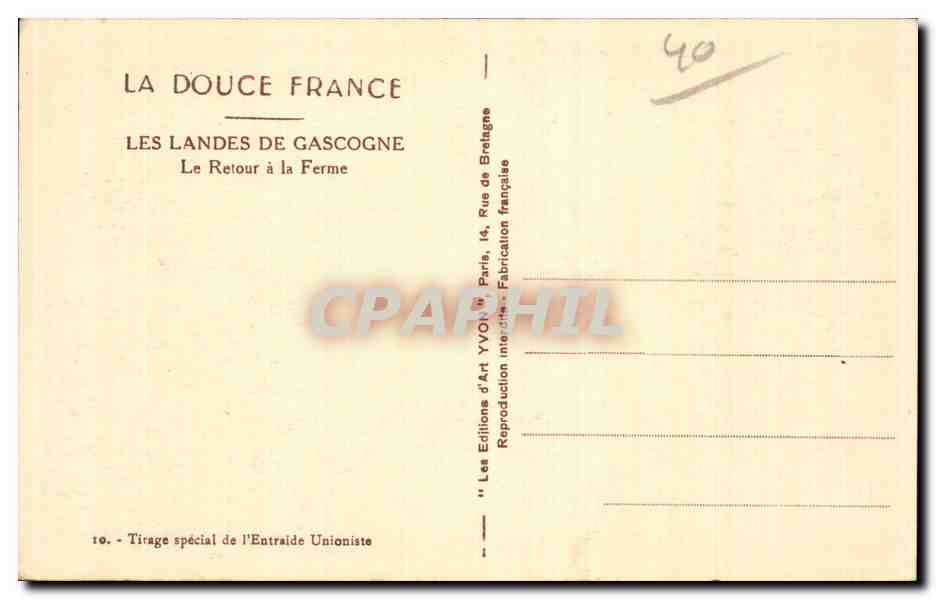 Les Landes de Gascogne — Le Retour à la Ferme — Éditions d'Art Yvot, Paris — Verso