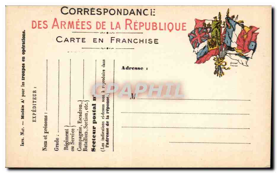 Carte de Correspondance des Armees Carte en Franchise neuve Militaria