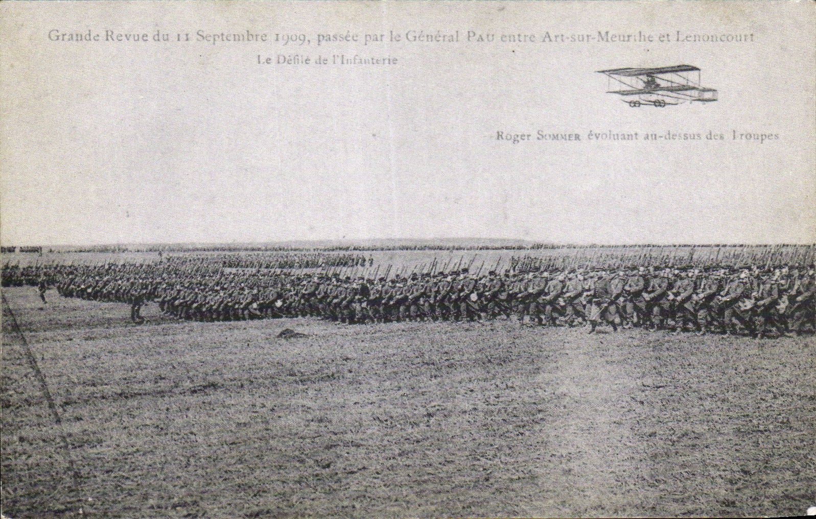 REPRO Militaria Grande revue du 11 septembre 1909 passee par le general pau entre Art sur meurthe et lenoncourt Avion