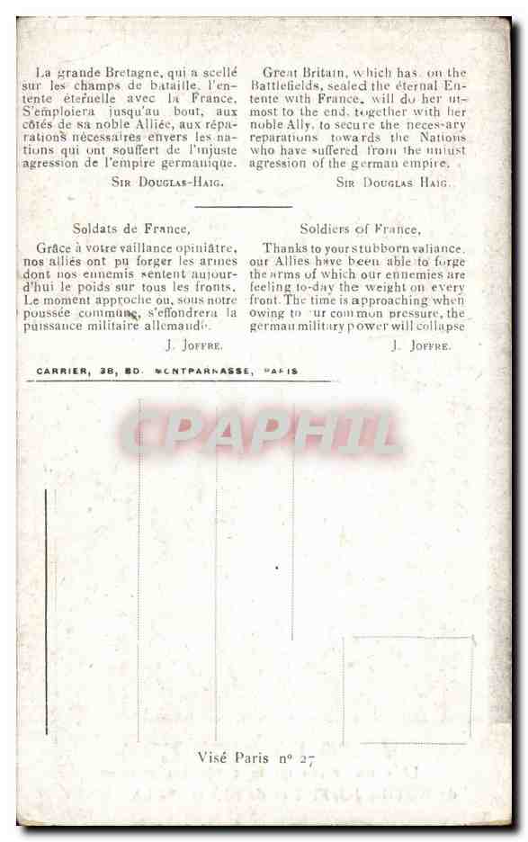 CPA Militaria Vers la Victoire Joffre et Sir Douglas Haig  — Rückseite