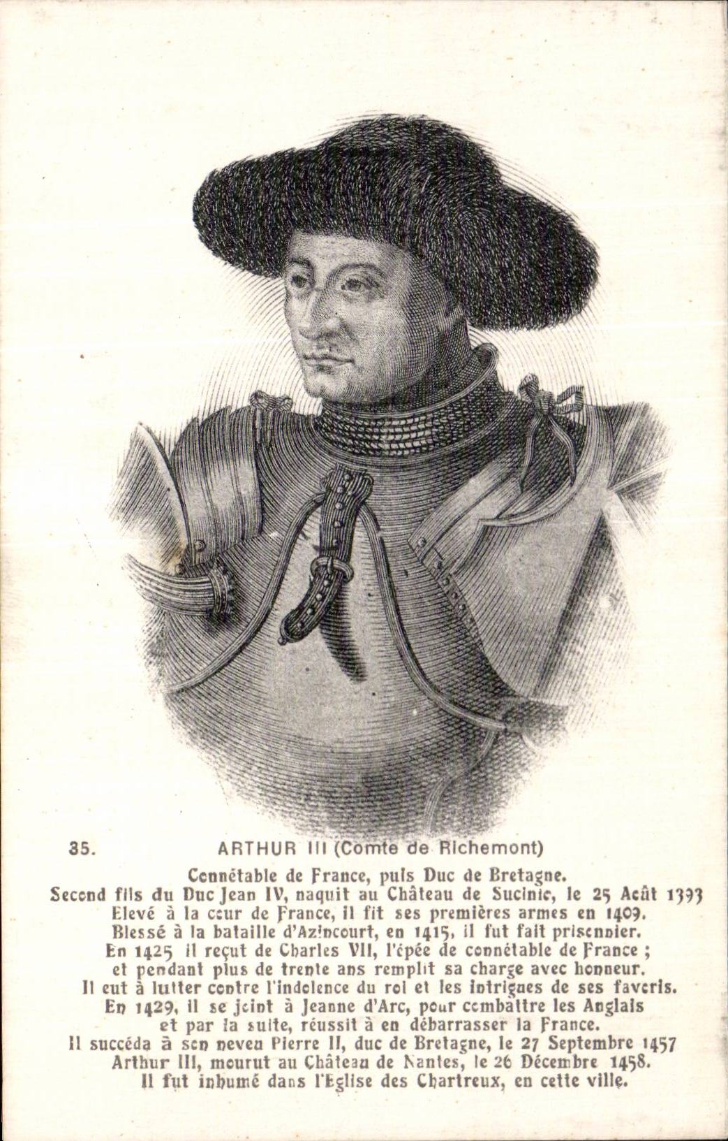 CPA Fantaisie Arthur III (comte de Richemont) Connetable de France Duc de Bretagne