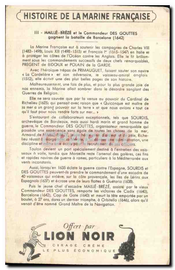 Maillé-Brézé et le Commandant des Gouttes à Barcelone — Histoire de la Marine Française — Éditeur Lion Noir — Rückseite