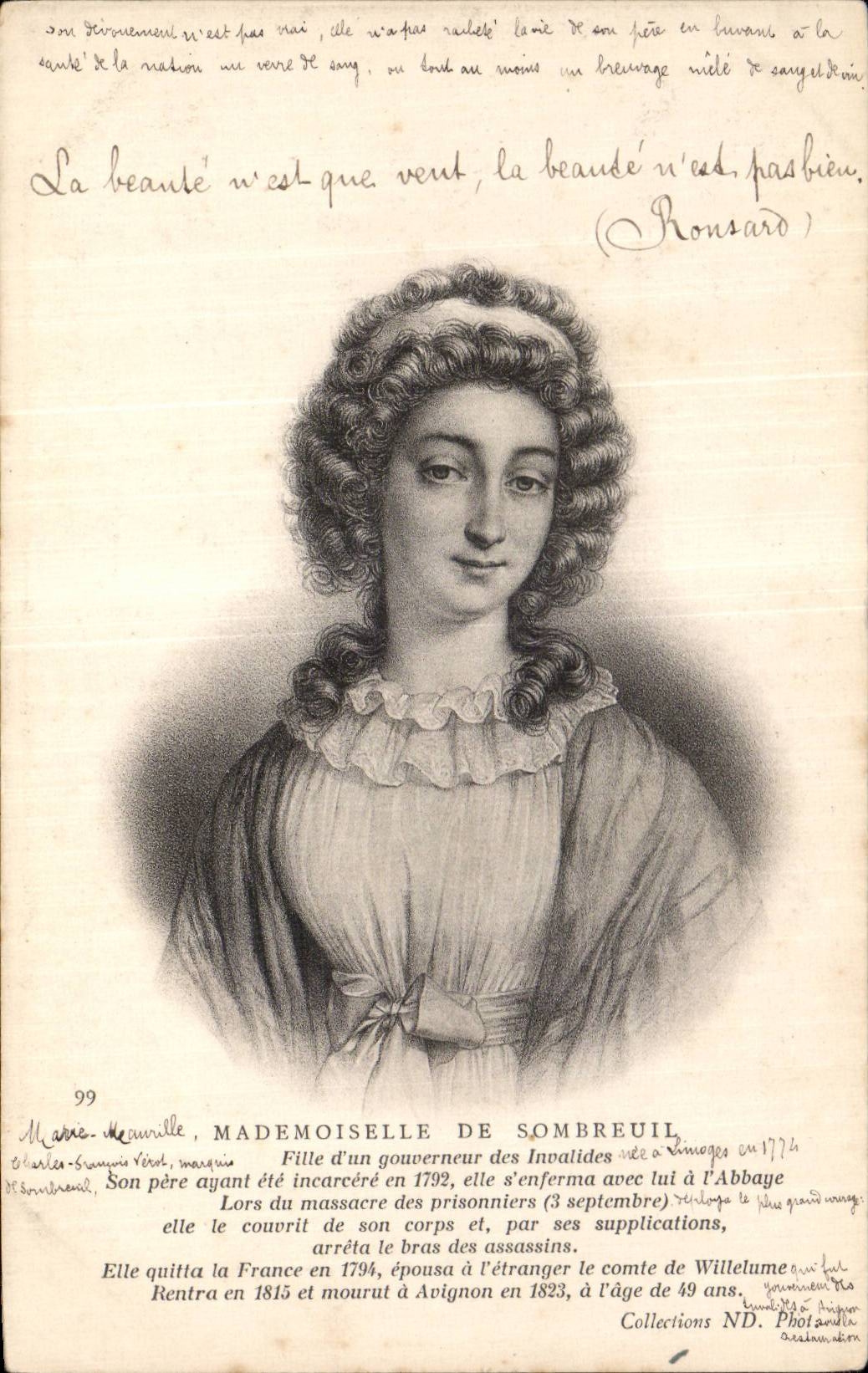 CPA Fantaisie Mademoiselle de Sombreuil Fille d un gouverneur des Invalides