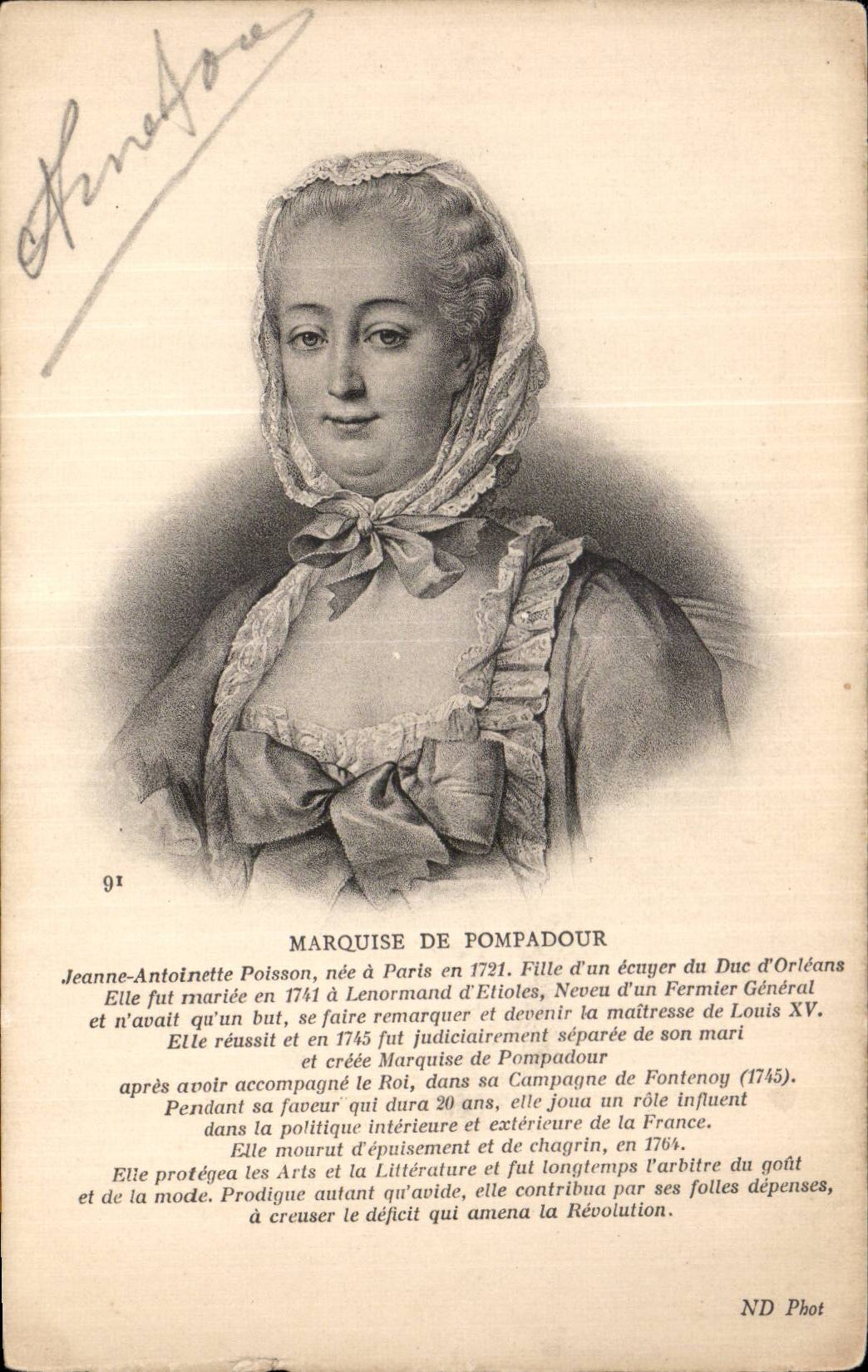 CPA Fantaisie Marquise de Pompadour Fille d un ecuyer du duc d Orleans