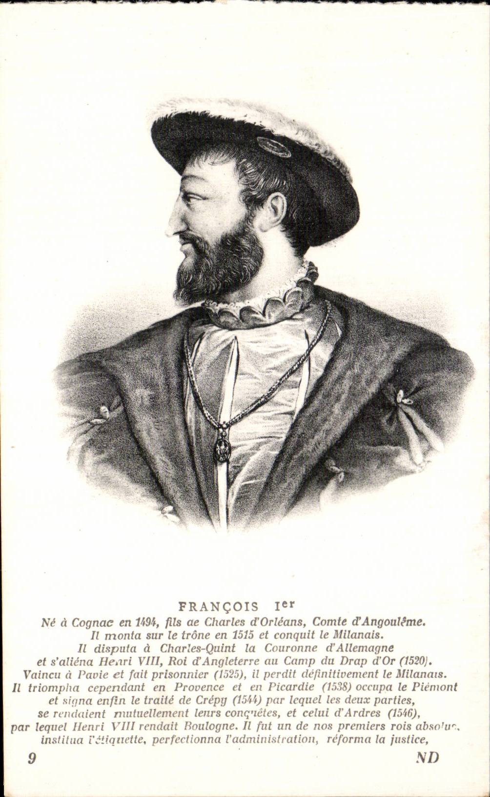 François Ier — Roi de France — Éditeur ND, n°9