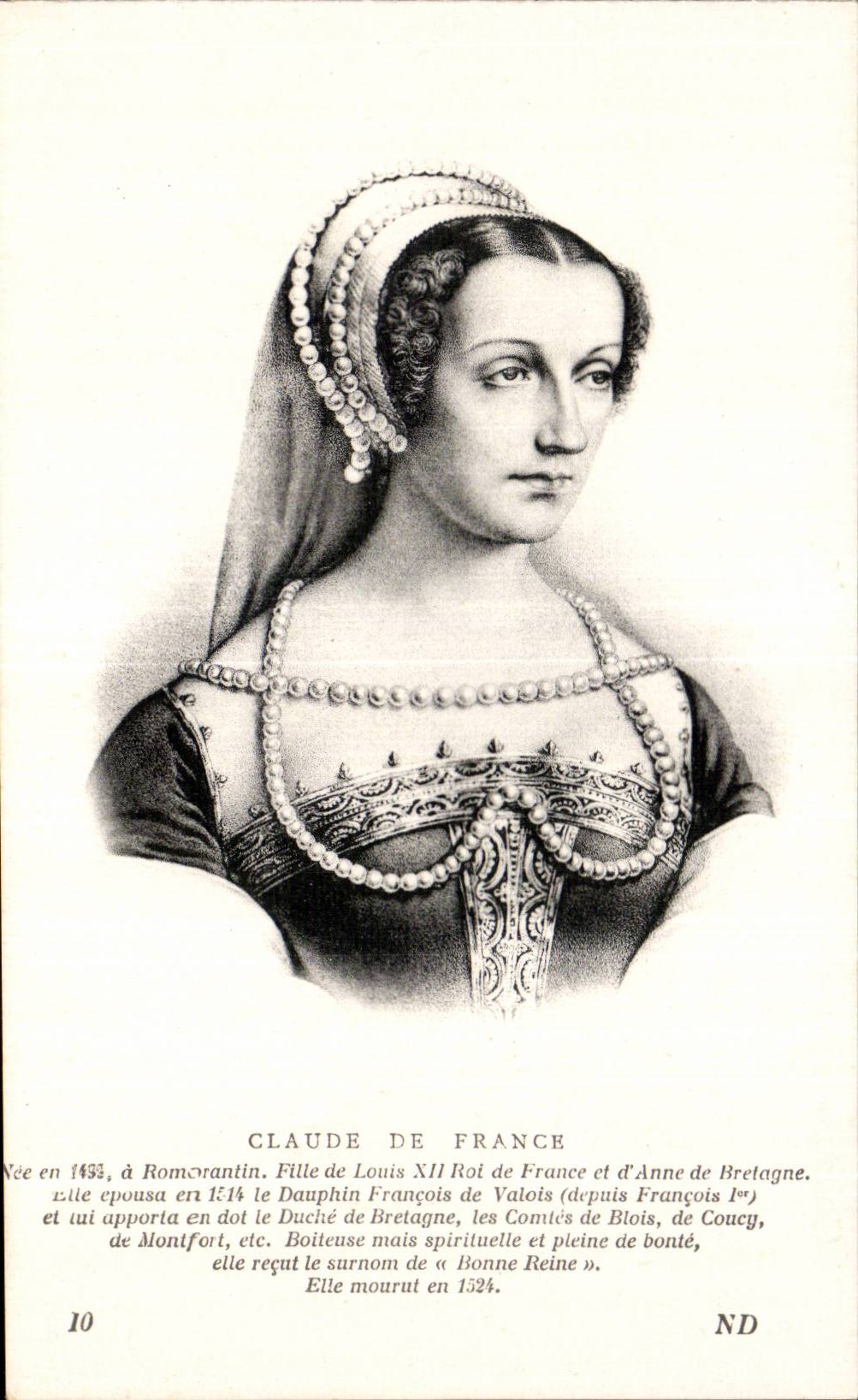 Claude de France — Portrait gravé — Imp. Levy & Neuchâtel, Paris