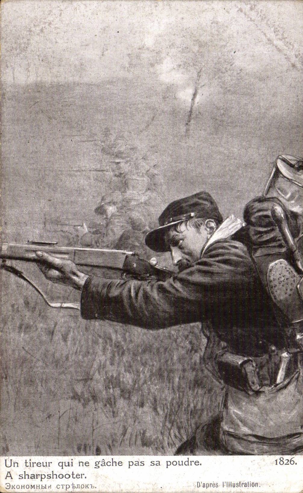 CPA Militaria La guerre de 1914 Un tireur qui ne gache pas sa poudre