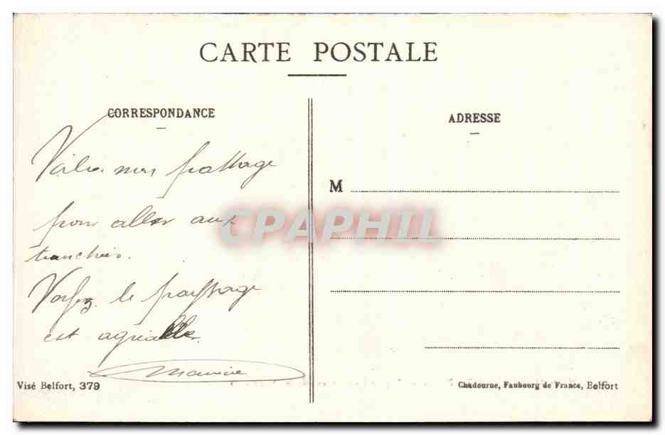 Vieux Thann — L'Église bombardée par les Allemands — Haute-Alsace, éditeur Châdourne, n° 729 — Verso