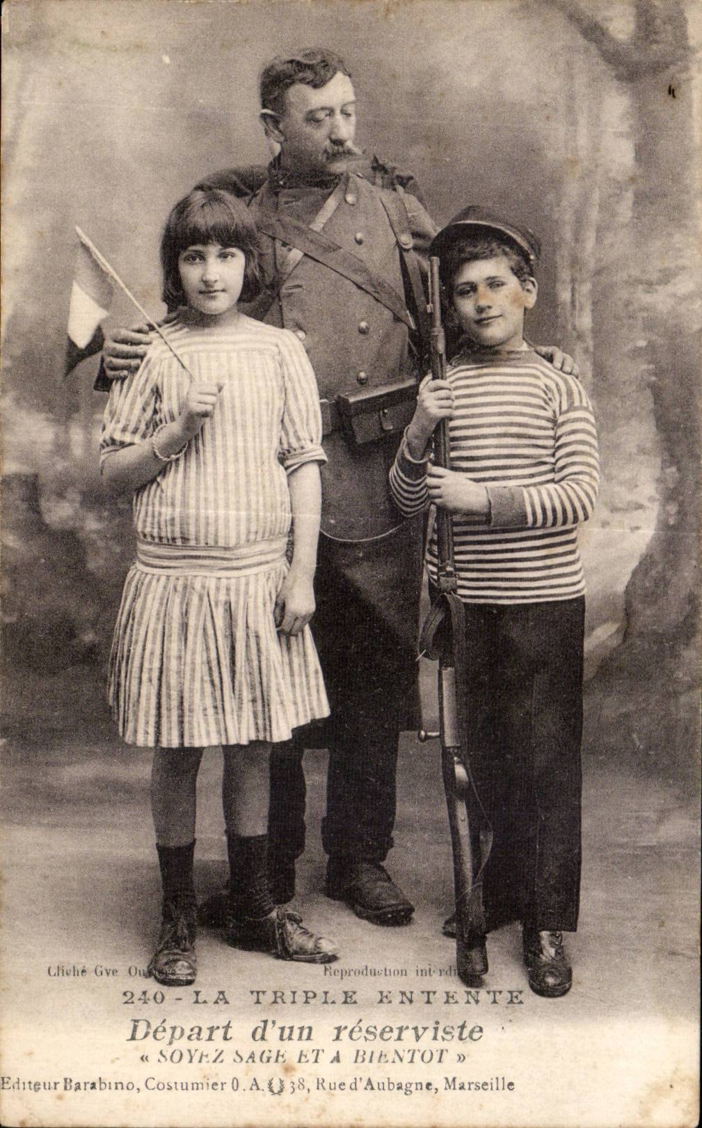 Départ d'un réserviste — La Triple Entente — Éditeur Barabino, Marseille