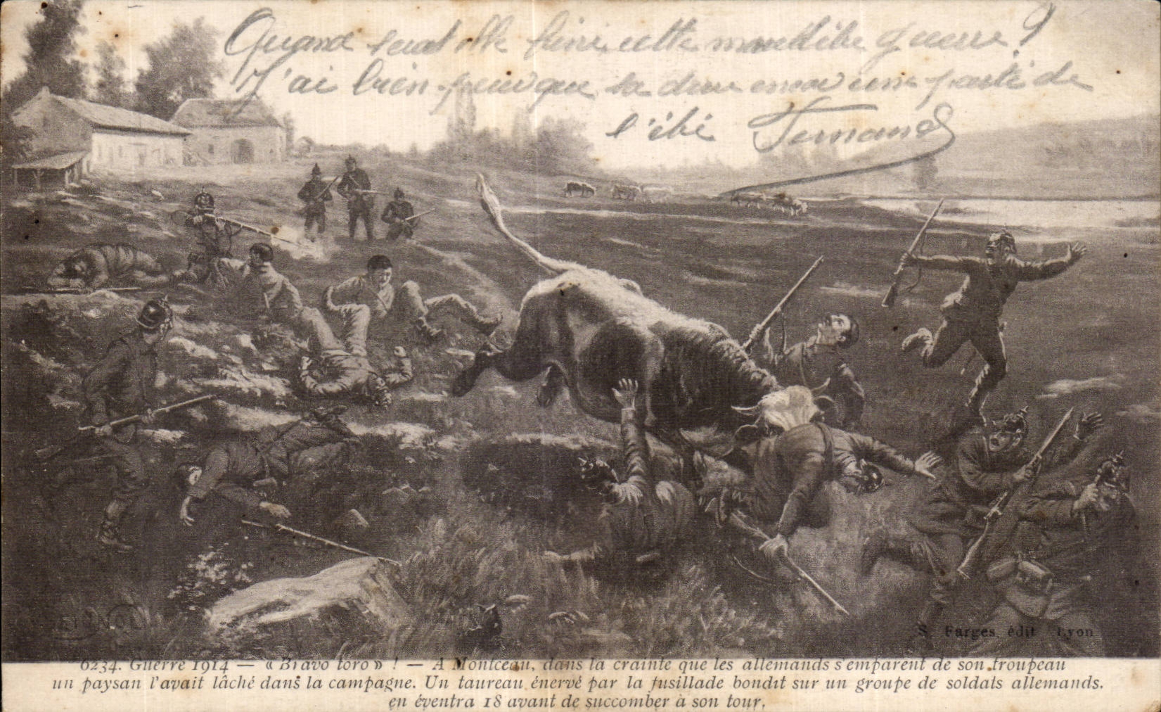 CPA Militaria Bravo toro Taureau