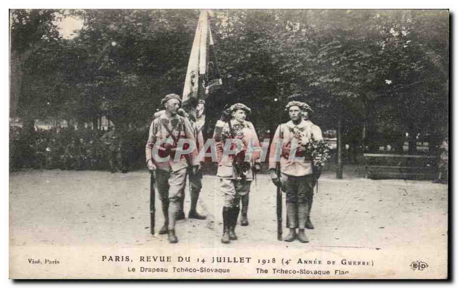 Paris, Revue du 14 juillet 1918 (4e année de guerre) — Le drapeau tchécoslovaque — éditeur BID