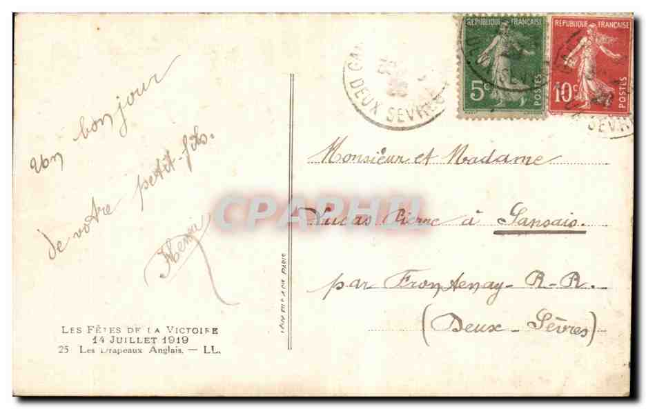 Paris - Fetes de la Victoire - 14 Juillet 1919 - Les Drapeaux Anglais - CPA  — Rückseite