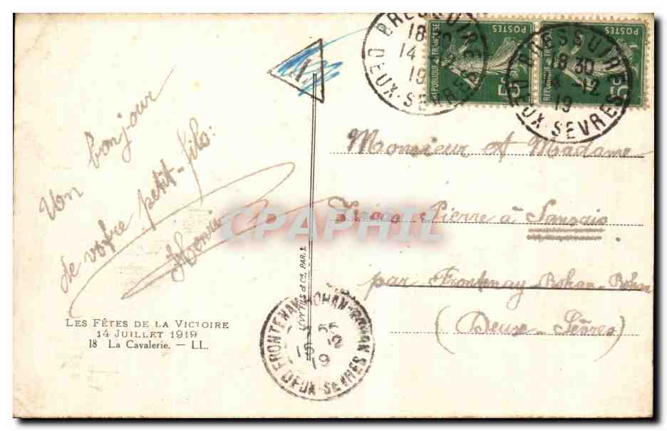 CPA Militaria Paris Fetes de la victoire 14 juillet 1919 La cavalerie — Verso
