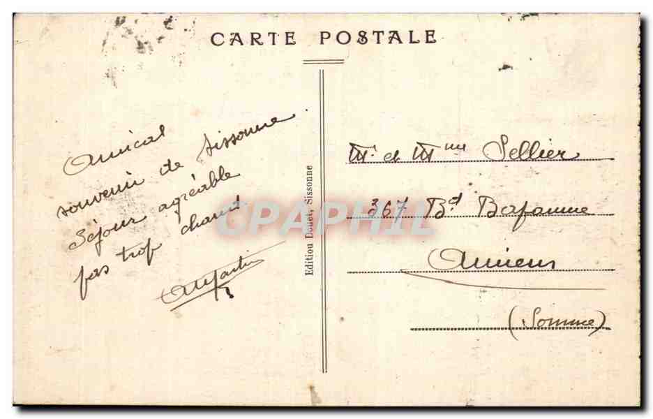 CPA Militaria Camp de Sissonne Piece de 75 camouflee — Rückseite