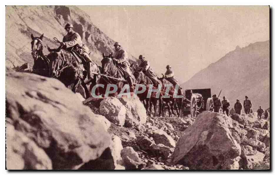 CPA Militaria A la recherche d une position de batterie en montagne 