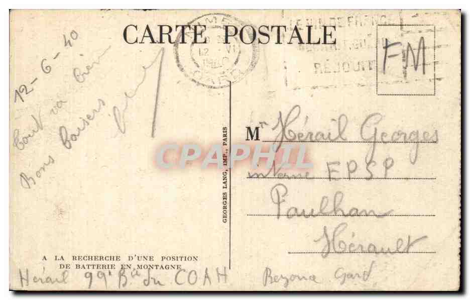 CPA Militaria A la recherche d une position de batterie en montagne  — Rückseite