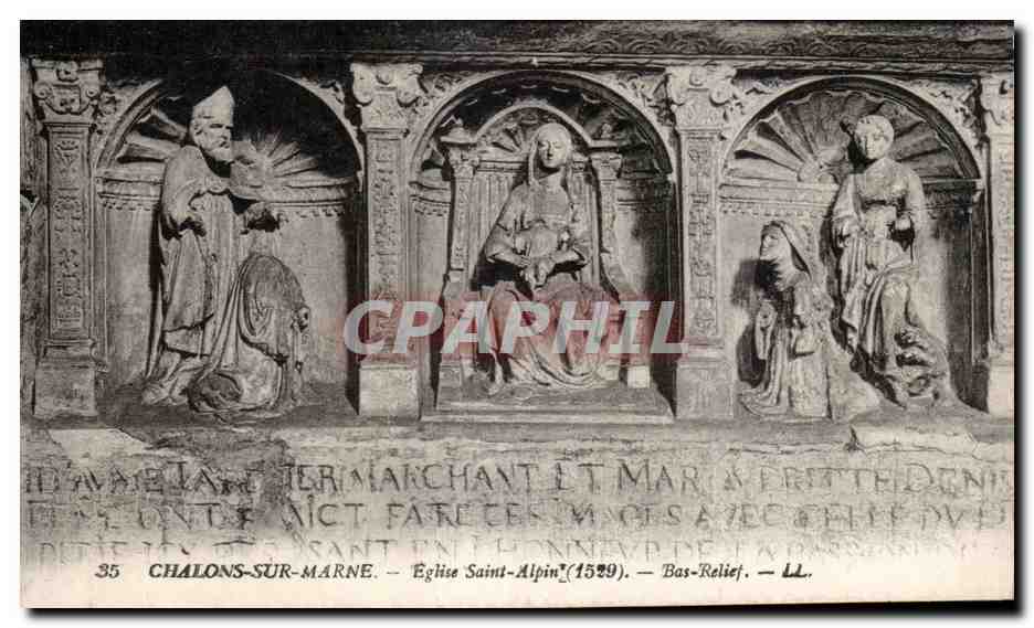 CPA Chalons sur Marne Eglise Saint Alpin Bas relief 