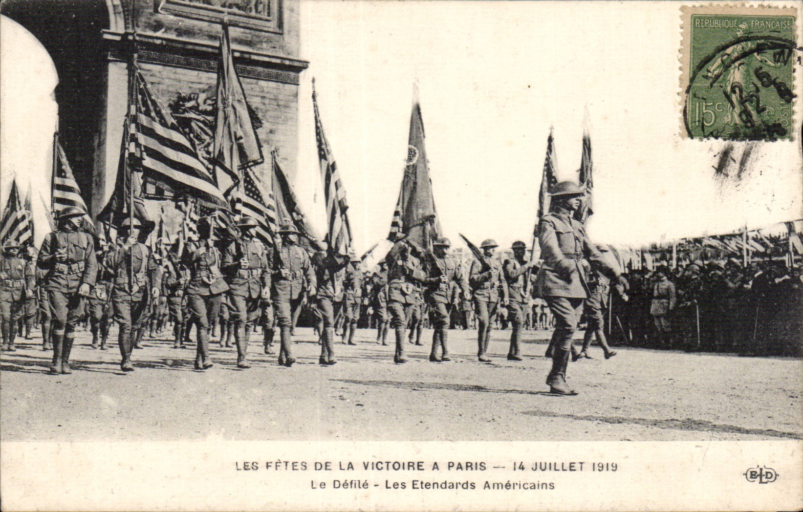 Les Fêtes de la Victoire à Paris — 14 Juillet 1919 — Le Défilé — Les Étendards Américains — Éditeur B.D. (Baudart)
