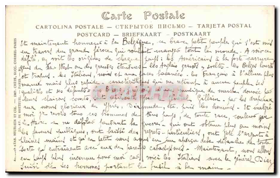 CPA Militaria Paris Fetes de la Victoire 14 juillet 1919 Les marins italiens defilant sous l arc de Triomphe  — Verso