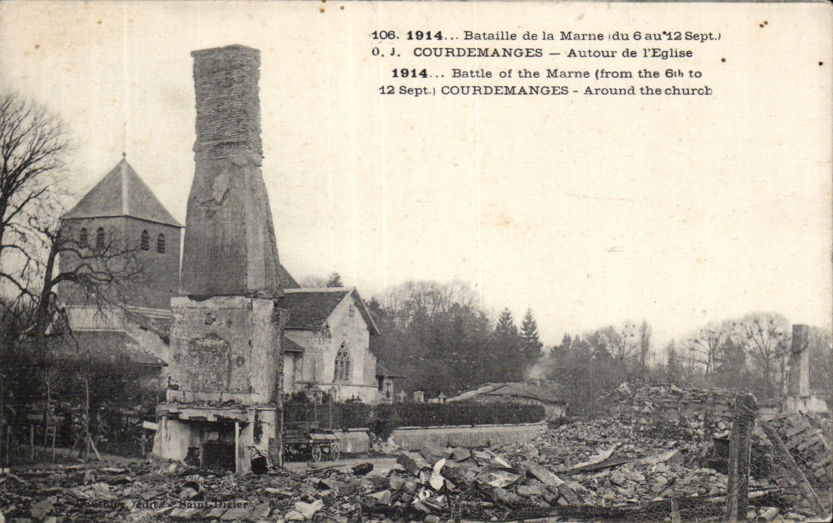 Courdemanges — Bataille de la Marne (6 au 12 Sept. 1914) — Autour de l'église — Éditeur : Saint-Dizier