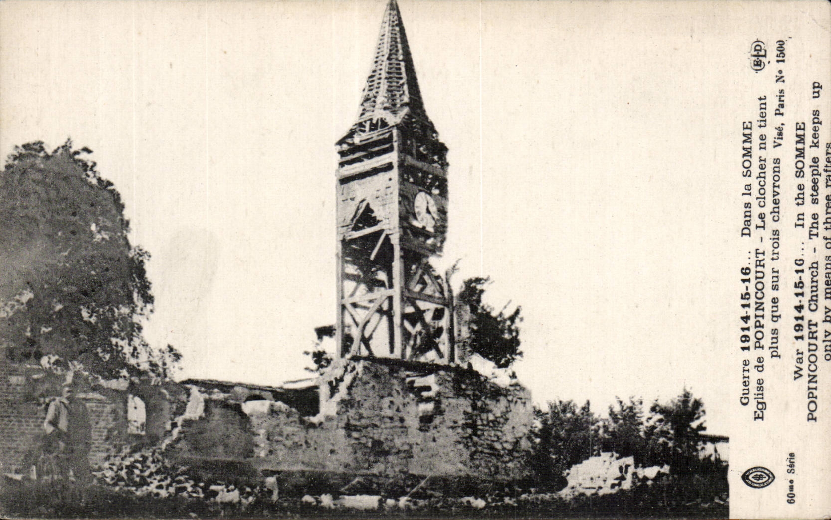 CPA Militaria Dans la Somme Eglise de Popincourt Le clocher ne tient plus que par trois chevrons