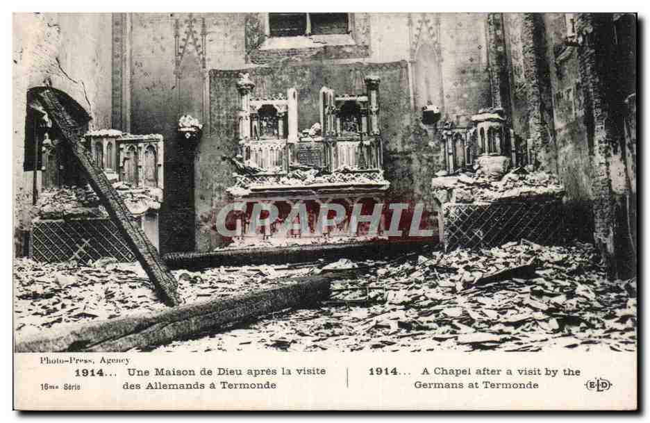 CPA Militaria Une maison de Dieu apres la visite des allemands a Termonde 