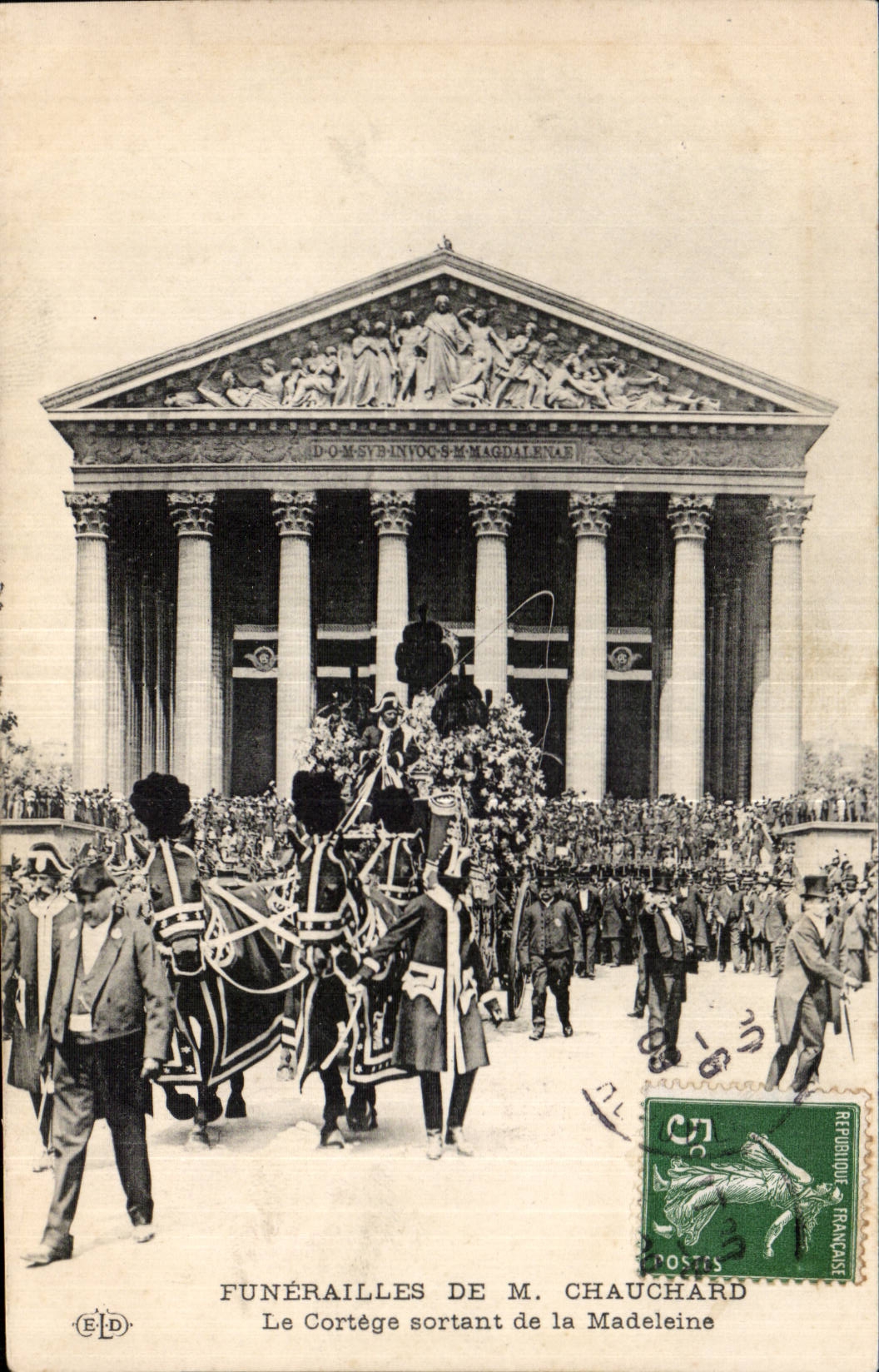 Funérailles de M. Chauchard — Le Cortège sortant de la Madeleine — Éditeur ELD