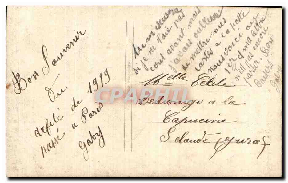 CPA Militaria 14 juillet 1919 Le defile de la victoire Les Ecossais  — Verso