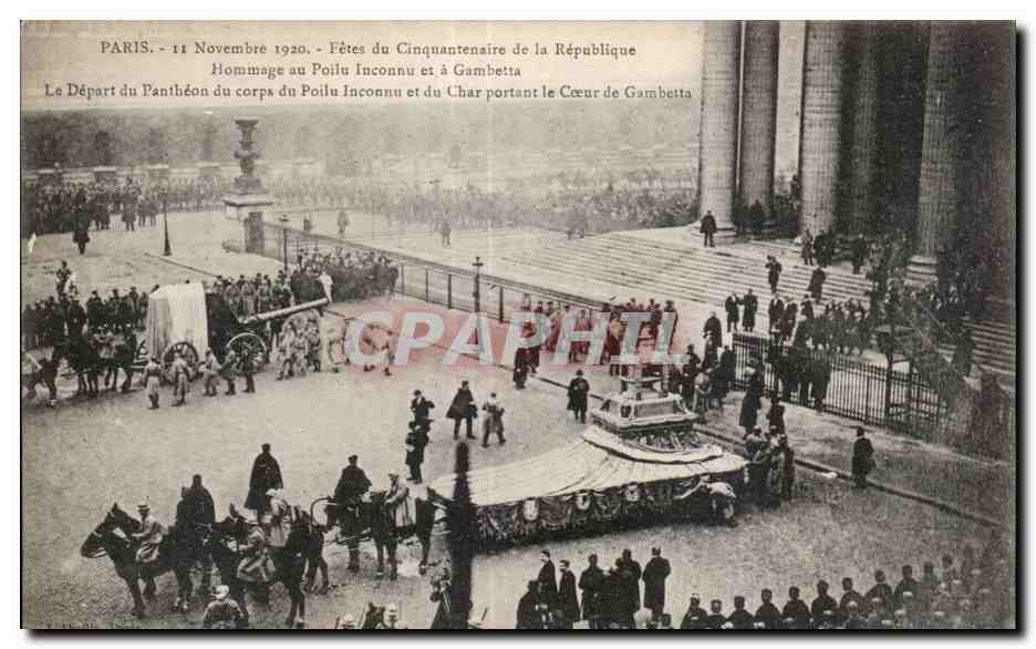 CPA Militaria Paris 11 novembre 1920 Les fetes du cinquantenaire de la Republique Hommage au poilu inconnu et a Gambetta