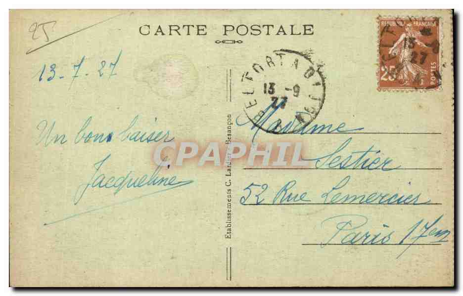 CPA Besancon les Bains Vallee du Doubs au Pre de Vaux (la citadelle) — Rückseite