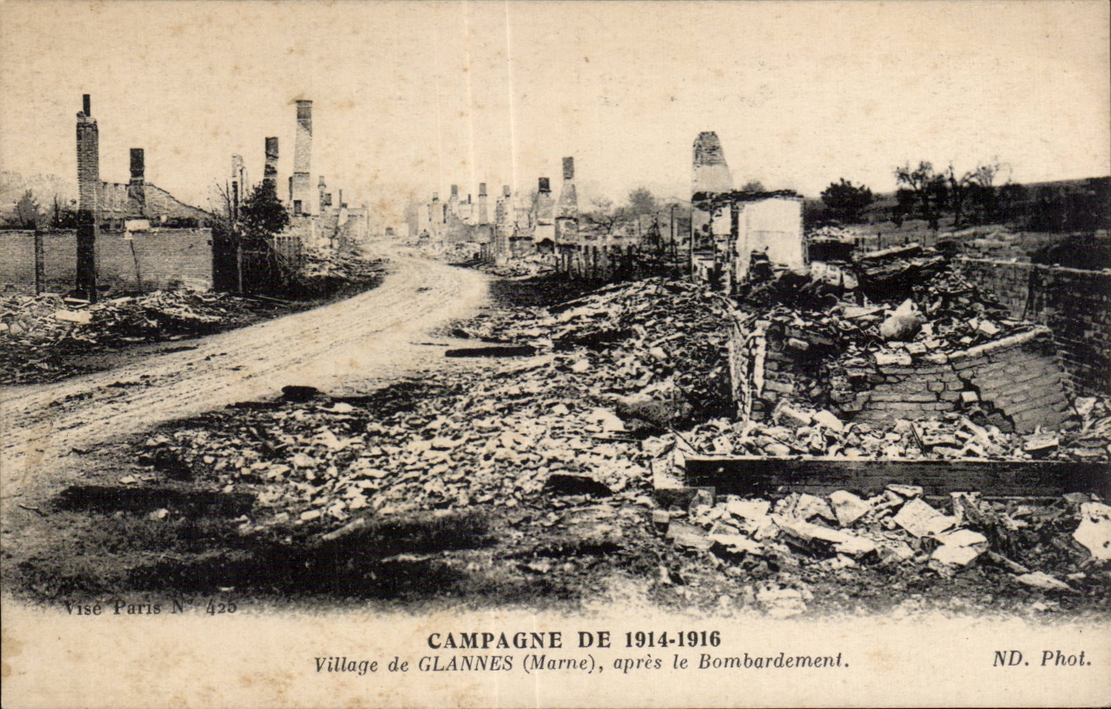Glannes (Marne) — Ansicht des Dorfes nach dem Bombardement der Kampagne 1914-1916 — Visé Paris N° 425