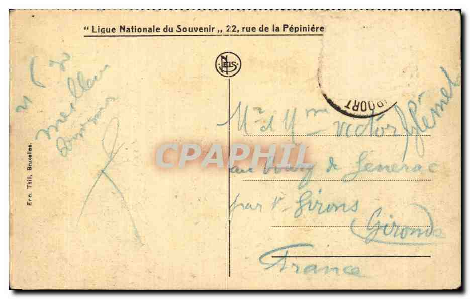 CPA Militaria La grande guerre 1914 Ruines de Nieuport Chapelle de l hopital Rue des Recollets — Rückseite