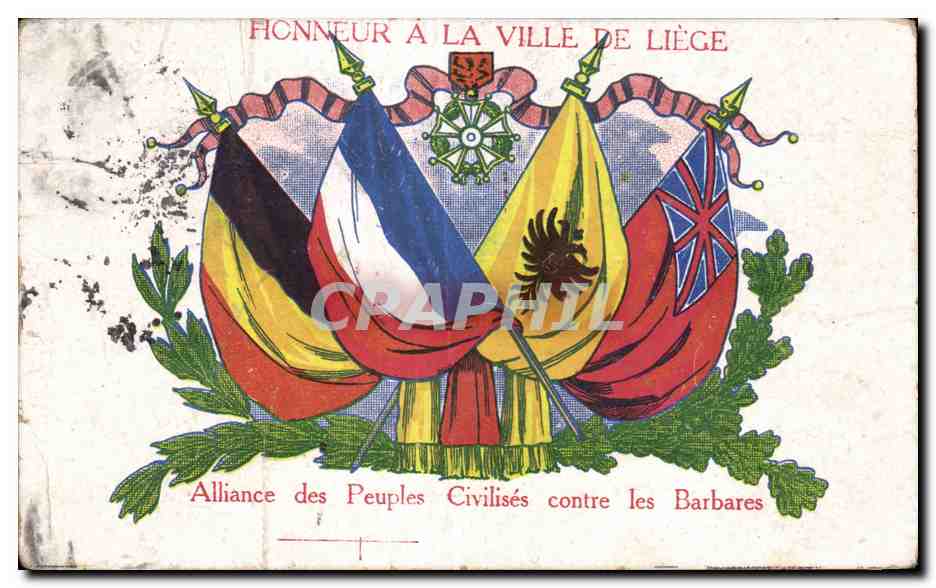CPA Belgique Liege Alliance des peuples civilises contre les barbares Drapeaux