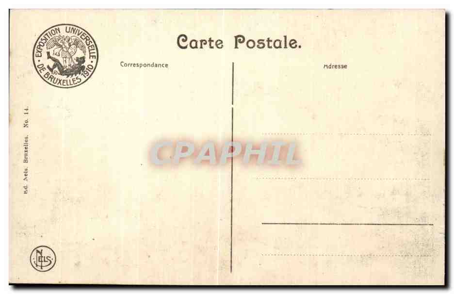 Exposición Universal de Bruselas 1910 — Paviliones de Uruguay y de la Fabrica de Armas de Herstal — Ed. Nels, Bruselas, No. 14 — Reverso