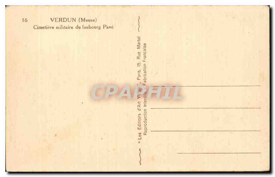 CPA Militaria Verdun Cimetiere militaire du faubourg Pave — Rückseite