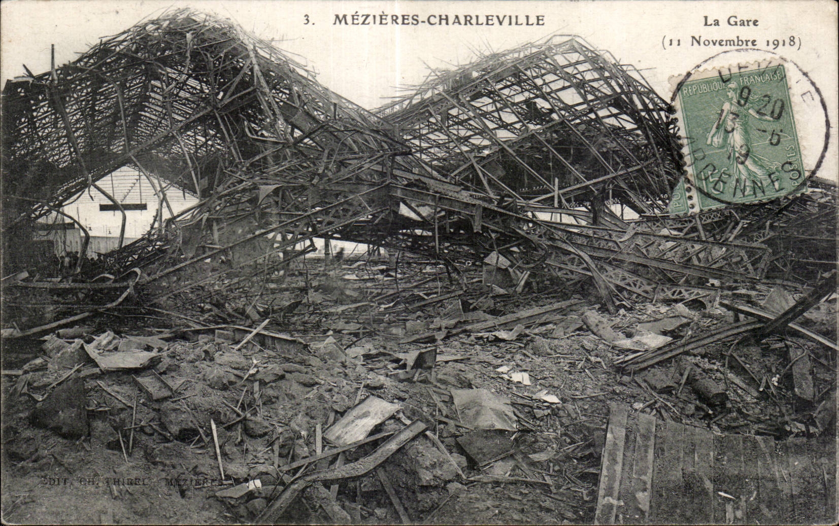 Mézières-Charleville — La Gare détruite — Édit. Ch. Thiriel, n°3