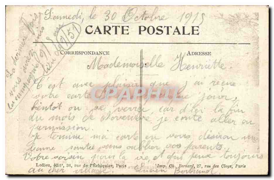 CPA Militaria Guerre 1914 Mont Saint Eloi Rue montant vers les Tours  — Rückseite