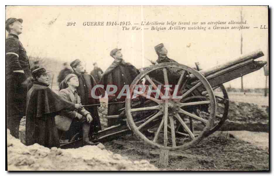 Artillerie belge tirant sur un avion allemand — Guerre 1914-1918 — LL. n°392