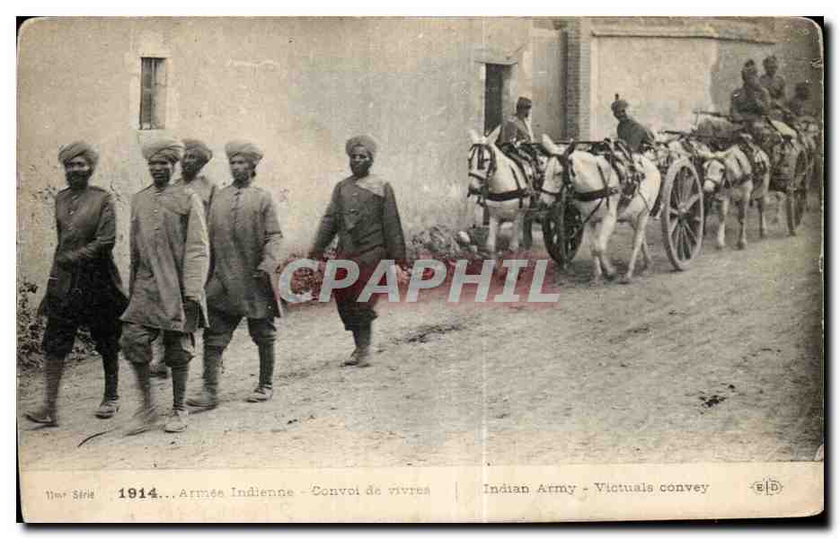 CPA Militaria Armee indienne Convoi de vivres