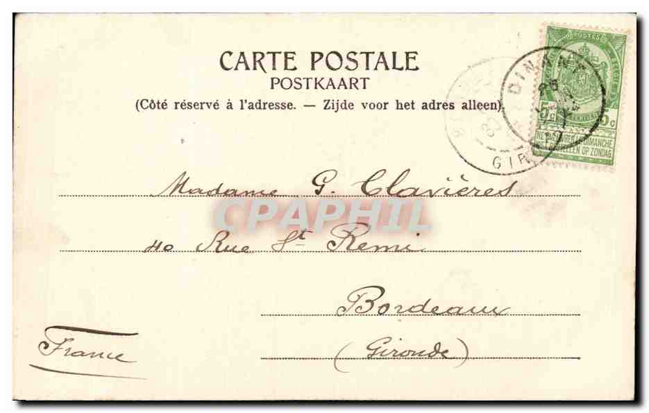 CPA Belgique Dinant Hotel de ville et la Poste — Rückseite