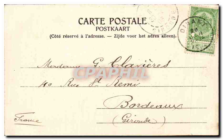 CPA Belgique Dinant Le pont et les rochers — Rückseite
