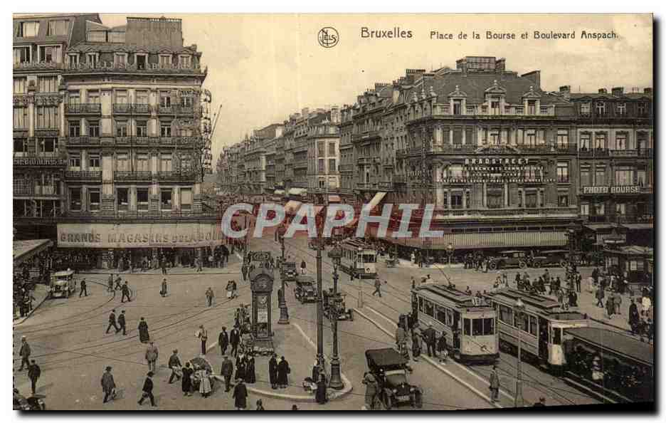 CPA Belgique Bruxelles Place de la Bourse et boulevard Anspach Tramway